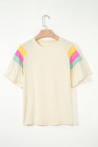 White Colorblock Short Sleeve Round Neck T-Shirt T Shirts 2adfb539f8ef0831