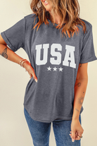 Gray USA Letter Heat Transfer Printing Crewneck Tee Graphic Tees 2aee85248dbeb541