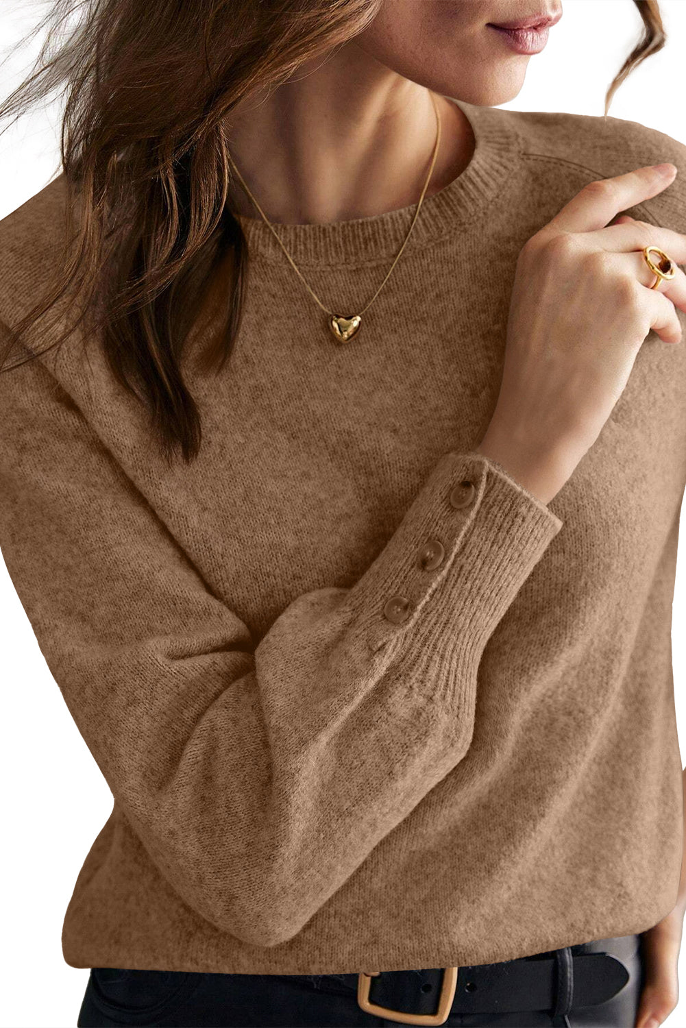 White Buttoned Cuffs Raglan Sleeve Knit Sweater Sweaters 2afa0b1c59c91a2e