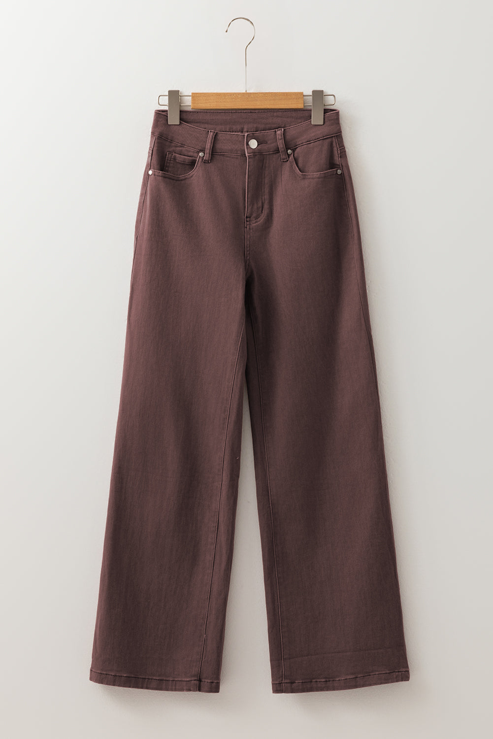 Coffee Solid Color Loose Straight High Waist Jeans Jeans 2b3082d3c8dfbbfb