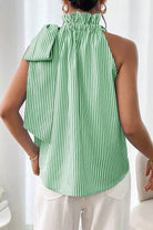 Green Striped Frill Neck Tie Knot Sleeveless Top Sleeveless Shirts 2b3402bb623910ee