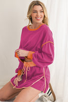 Evergreen Contrast Trim Loose Pullover and Lace-up Waist Skort Set Two Piece Shorts Sets 2bb7c605ffbb8cf2