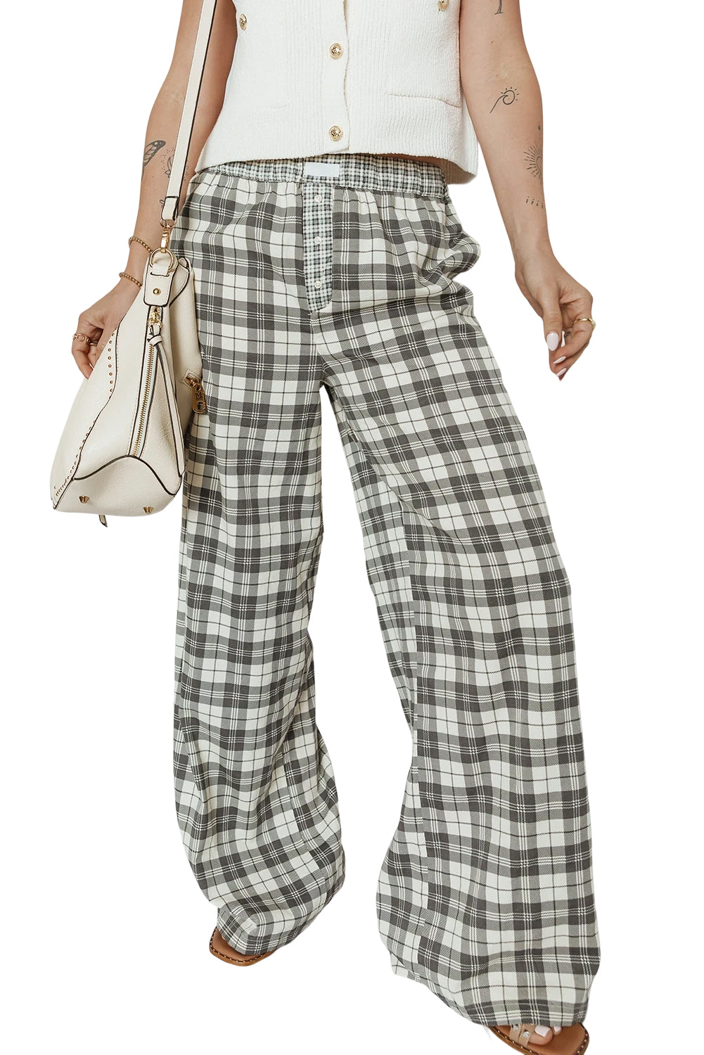 Gray Plaid Wide Leg Casual Pants Pants 2bf107b402d918b3