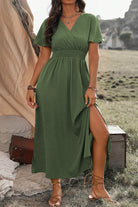 Green Surplice Neckline Smocked High Waist Plus Size Maxi Dress Plus Size Dresses 2bfc21aaf152e90d