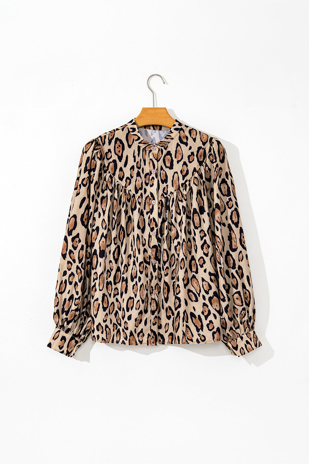 Light French Beige Leopard Print Balloon Sleeve Loose Blouse Blouses 2c37db62a41bc748