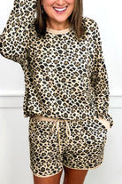 Brown Leopard Print Contrast Trim Two Piece Shorts Set Two Piece Shorts Sets 2c39b06e659a0651