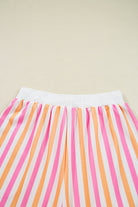Pink Stripe Drop Shoulder Half Sleeve Loose Tee and Shorts Casual Set Two Piece Shorts Sets 2c3cfaddf63ff7a7