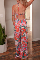Multicolour Floral Print Halter Neck Wide Leg Jumpsuit Jumpsuits 2c4ae1d8ae8d7f48