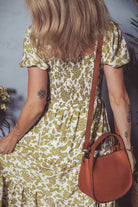 Yellow Boho Floral Print Square Neck Puff Sleeve Tiered Maxi Dress Maxi Dresses 2c708a1bf42fffe6