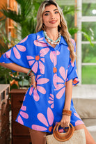 Blue Summer Flower Print Shirt Collar Loose Romper Rompers 2c7a496a759f12ab