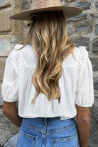 White Embroidered Lace Patchwork Tie Neck Half Sleeve Blouse Blouses 2c7ea20a66e20511