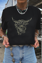 Black Vintage Bull Head Embroidered Pattern T Shirt Graphic Tees 2cb5d41363bc1fa5