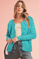 Aruba Blue Confetti Knit Button Cardigan Cardigans 2cb9bc21ed113949