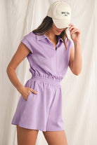 Orchid Bouquet Solid Color Cap Sleeve Zipper Romper Rompers 2cd9b51dbe6c3d45