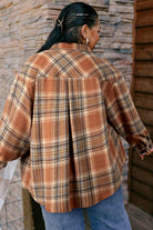 Brown Plaid Print Flap Pocket Button Plus Size Shirt Plus Size Outerwear 2cdaffa5e3d8103e