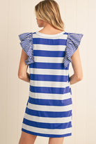 Sky Blue Stripe Ruffle Sleeve T Shirt Dress Short Dresses 2d154ac2e6bf76ea
