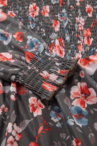 Brown Frilly Smocked Bodice Floral Mesh Long Sleeve Mini Dress Short Dresses 2d1adae5631faa4b