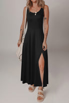 Black Sleeveless Scoop Neck Flared Split Midi Dress Midi Dresses 2d2eabd670e9dc2d