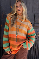 Orange Striped Colorblock High Neck Drop Shoulder Cozy Sweater Sweaters 2d90018cdc10cd54