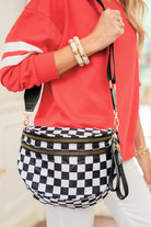 Pink Checkered Print Wide Strap Large Crossbody Bag Crossbody Bags 2e4aca19fff537fc