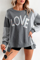 Dark Grey Floral LOVE Graphic Patchwork Uneven Hem Sweatshirt Sweatshirts & Hoodies 2e4b619db1c7e217