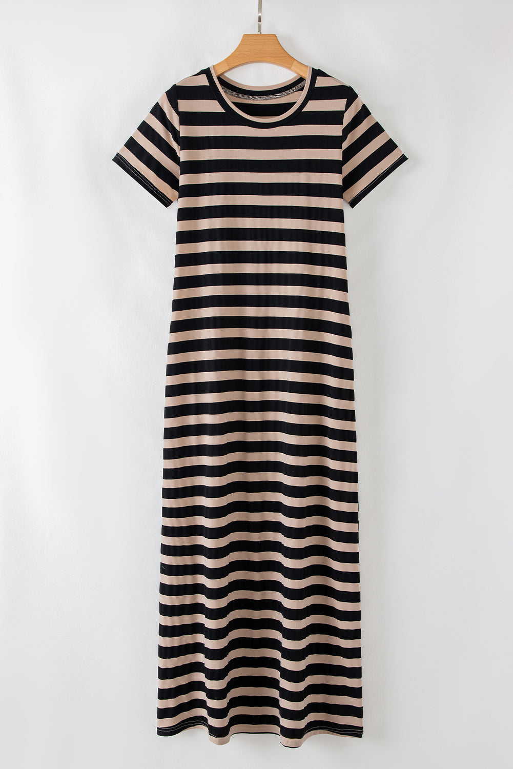 Black Striped Side Pockets T-shirt Maxi Dress Maxi Dresses 2e4c20abe6c38827