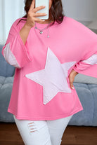 Pink Raw Edge Frayed Star Patched Plus Size Top Plus Size Tops 2e66325113598fc4