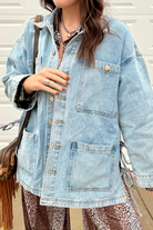 Beau Blue Multi Patched Pockets Side Tie up Boyfriend Style Denim Jacket Jackets 2e71f44cd0eb01c6