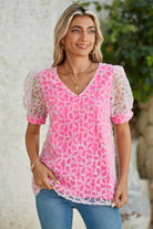 Bonbon Mesh Applique Puff Sleeve Blouse Blouses 2e842bad99ba99c5