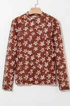 Red Star Print Mock Neck Slim Fit Top Long Sleeve Tops 2f32c4cdf1117e2f
