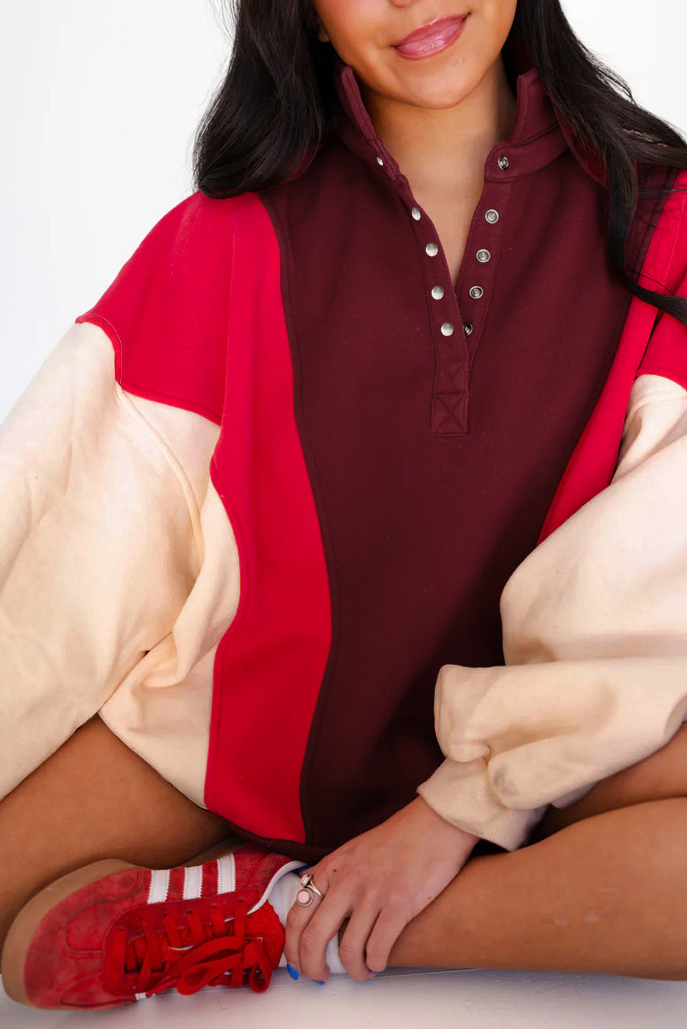Fiery Red Colorblock Patchwork Oversized Sweatshirt Sweatshirts & Hoodies 2f462fa5e69f6577