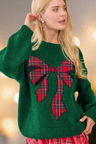 Evergreen Plaid Bow Graphic Christmas Sweater Sweaters 2f84ceca438bc777