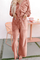 Peach Blossom Velvet Zip-up Hoodie and Wide Leg Pants Set Two Piece Pants Sets 2fb7946c9da695cc