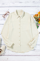 Beige Crinkle Pocket Half Sleeve Shirt Blouses 2fbbb5c8ef1a35a0