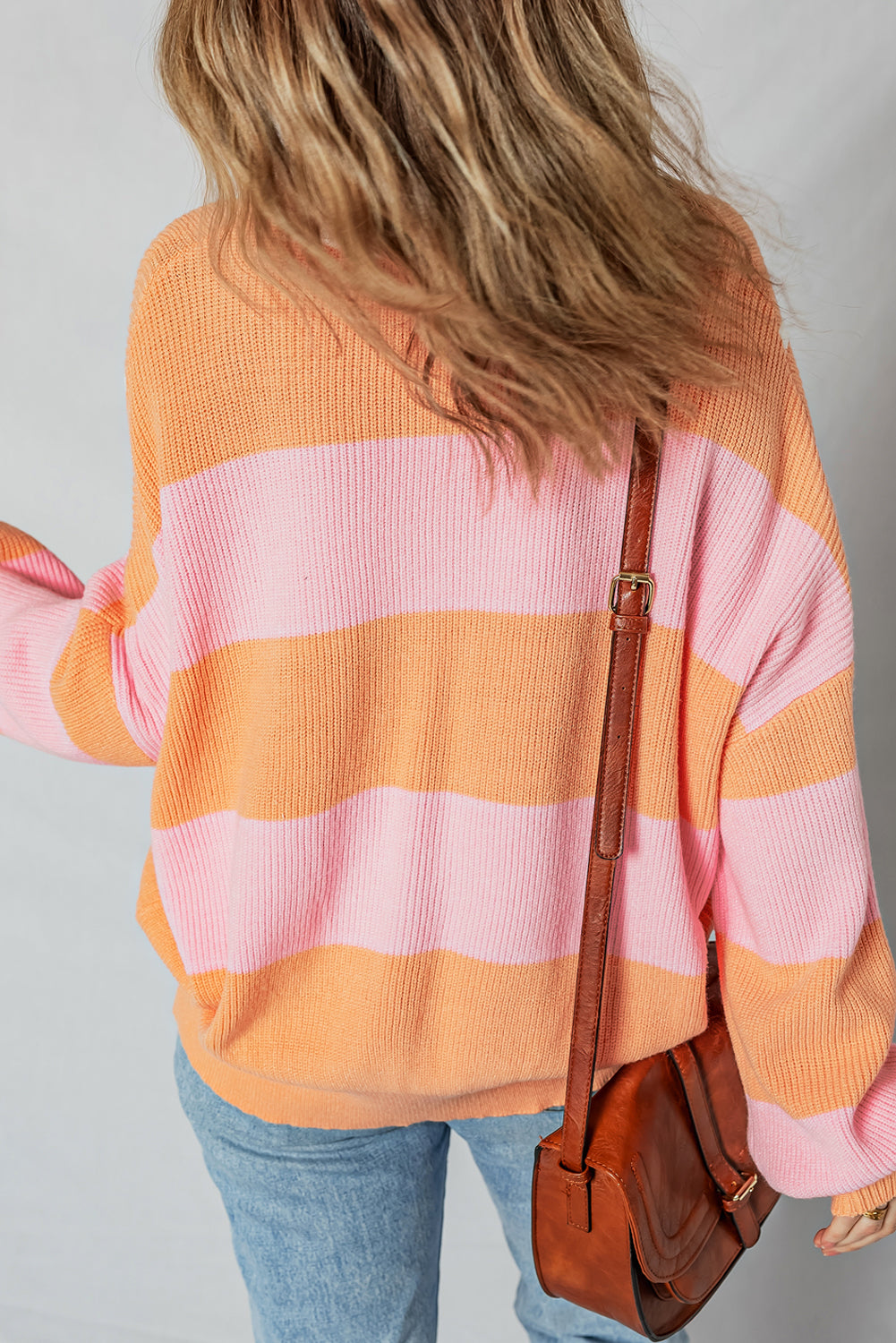Orange Stripe Half Zip Collar Loose Sweater Sweaters 2fe67ecb90f1b519