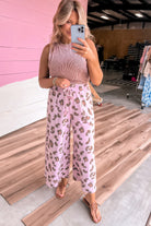 Pink Drawstring Leopard Print Patch Pocket Loose Pants Pants 2fff7dee6b9f6e66