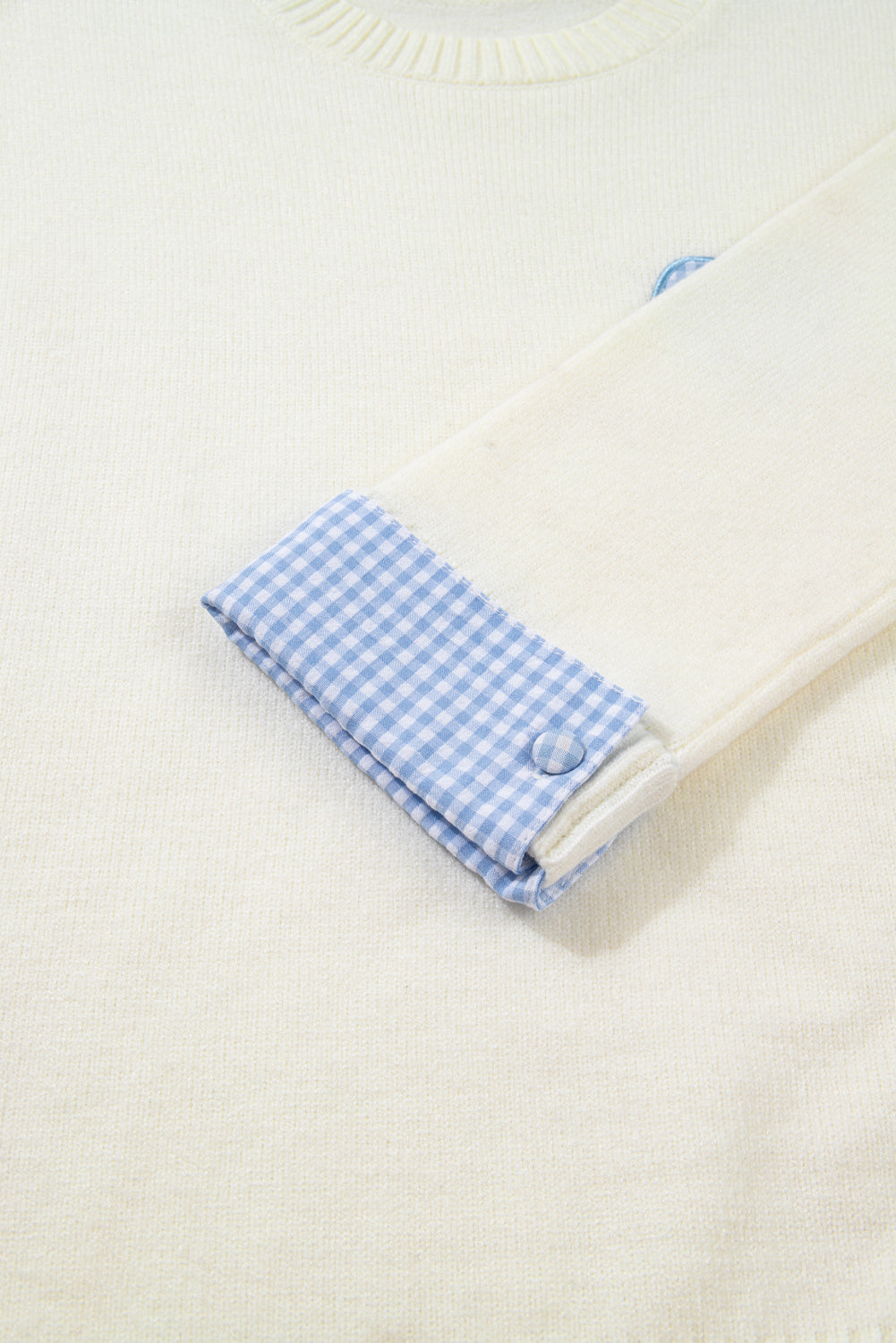 White Plaid Heart Embroidered Cuffed Drop Shoulder Crew Neck Sweater Sweaters 300704b69f5d2bc8