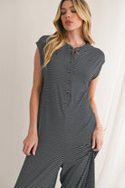 Black White Striped Button Sleeveless Jumpsuit Jumpsuits 302a6511f6d6acbd