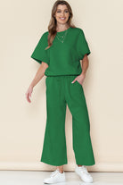 Red Dahlia Textured Loose Fit T Shirt & Drawstring Pants Set Two Piece Pants Sets 30442c1956c4c302