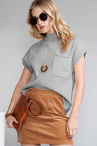 Oatmeal Patch Pocket Ribbed Knit Short Sleeve Sweater Knit Tops 30512f3cadbef7ea