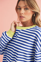 Blue Stripe Contrast Edge Cross Seam Oversized Pullover Sweatshirts & Hoodies 3056c273e61133cb