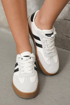 White Striped Lace Up Flat Sneakers Sneakers 30645b3bde15f338
