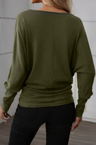 Green Solid Color Round Neck Dolman Sleeve Top Long Sleeve Tops 306b3bc9ad5f2e0e