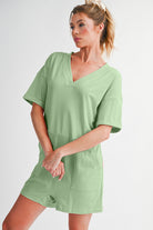 Myosotis Loose Half Sleeve V Neck Plain Romper Rompers 30819d2116ab6134