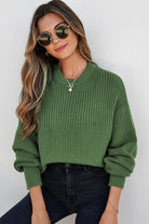 Vineyard Green Solid Color Mixed Textured Knitted Crew Neck Sweater Sweaters 30dfc8a5f62e62dd