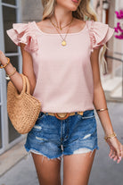 Beige Textured Bow Frilled Ruffle Sleeve Blouse Blouses 310c8b41e0832a3c