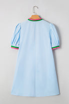 Myosotis Striped Pop of Color V Neck Puff Sleeve Mini Dress Short Dresses 311862ece0100f90