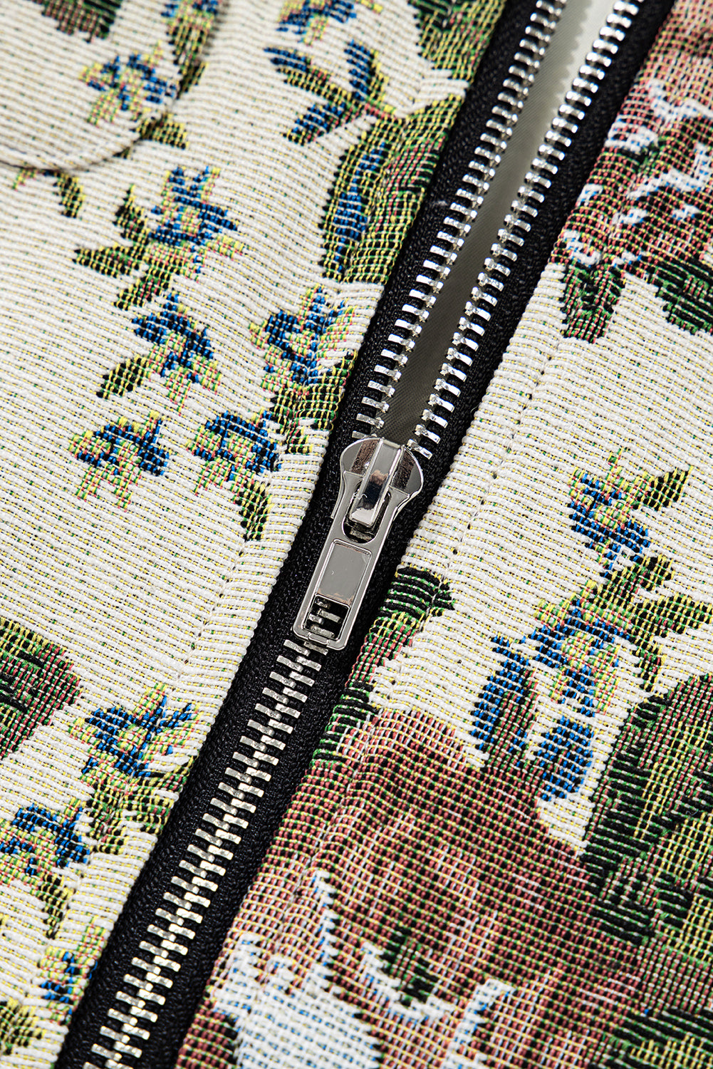 Khaki Floral Print Zip Up Contrast Collared Jacket Jackets 31506353dcb2b288