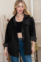 Black Lattice Texture Retro Flap Pocket Button Quilted Shacket Jackets 31d70220eac39876