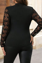 Black Plus Size Lace Patchwork Asymmetric Long Sleeve Top Plus Size Tops 31eb510a105150bc